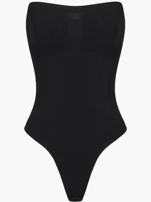 cfab Strapless corrigerende bodysuit met koord - Zwart - XS - Corrigerende Body - Naadlos - corrigerend ondergoed dames