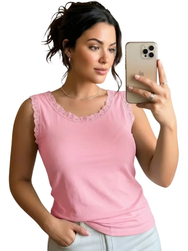 Currero Topje Dames - Top Kleding - Shirt - Blouse - Kort - Volwassen - Roze 0915 Roze 1 stuk