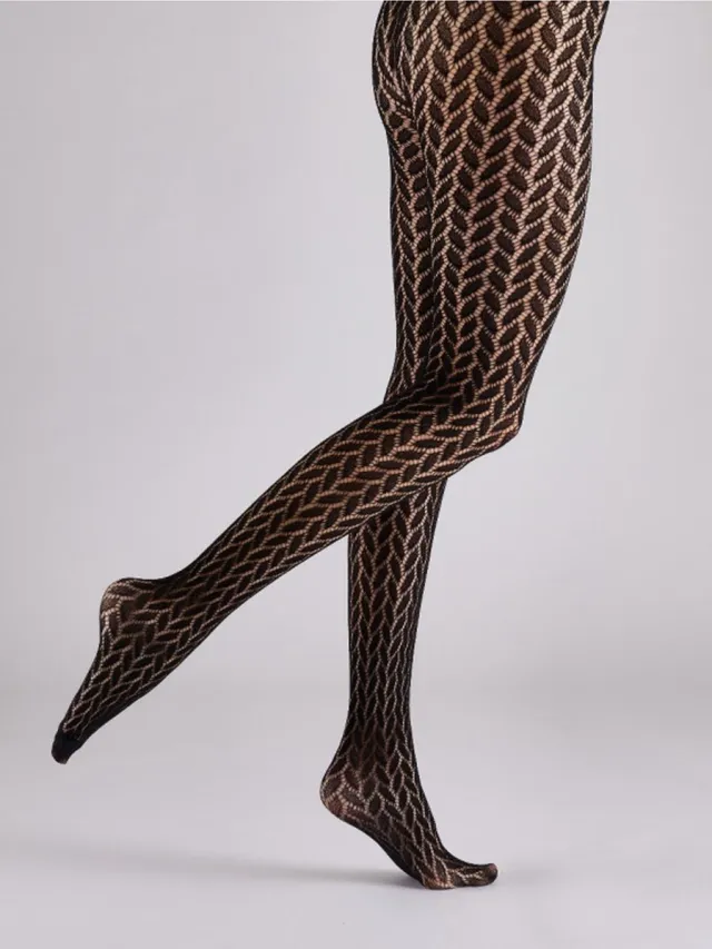 Pretty Polly Panty - Leaf Pattern - Net - One Size - 36/44 - Zwart