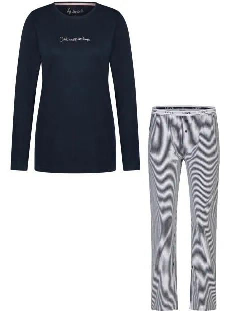 By Louise Dames pyjama set lang donkerblauw gestreept Veelkleurig