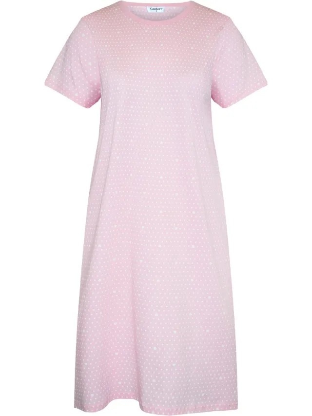 GAUBERT Essential Dames Nachthemd Korte Mouw - Premium Gekamd Katoen - All-Over Print Dots & Hearts - Roze - GB-6803 Korte Mouw, Roze, Dots & Hearts