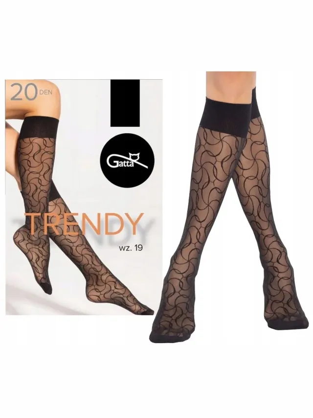 Gatta Kniekousen 20 DEN Trendy WZ 19 – Zwart (Nero) – Transparant – Modieus Patroon ( 1 stuks )