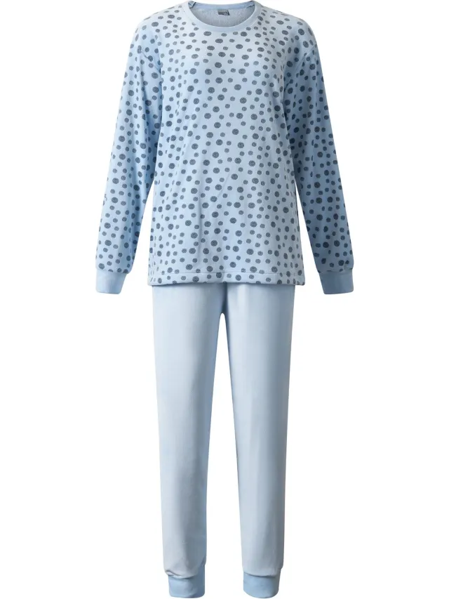 Lunatex dames pyjama 124291 - warme zachte dames pyjama - velours fleece - blauw