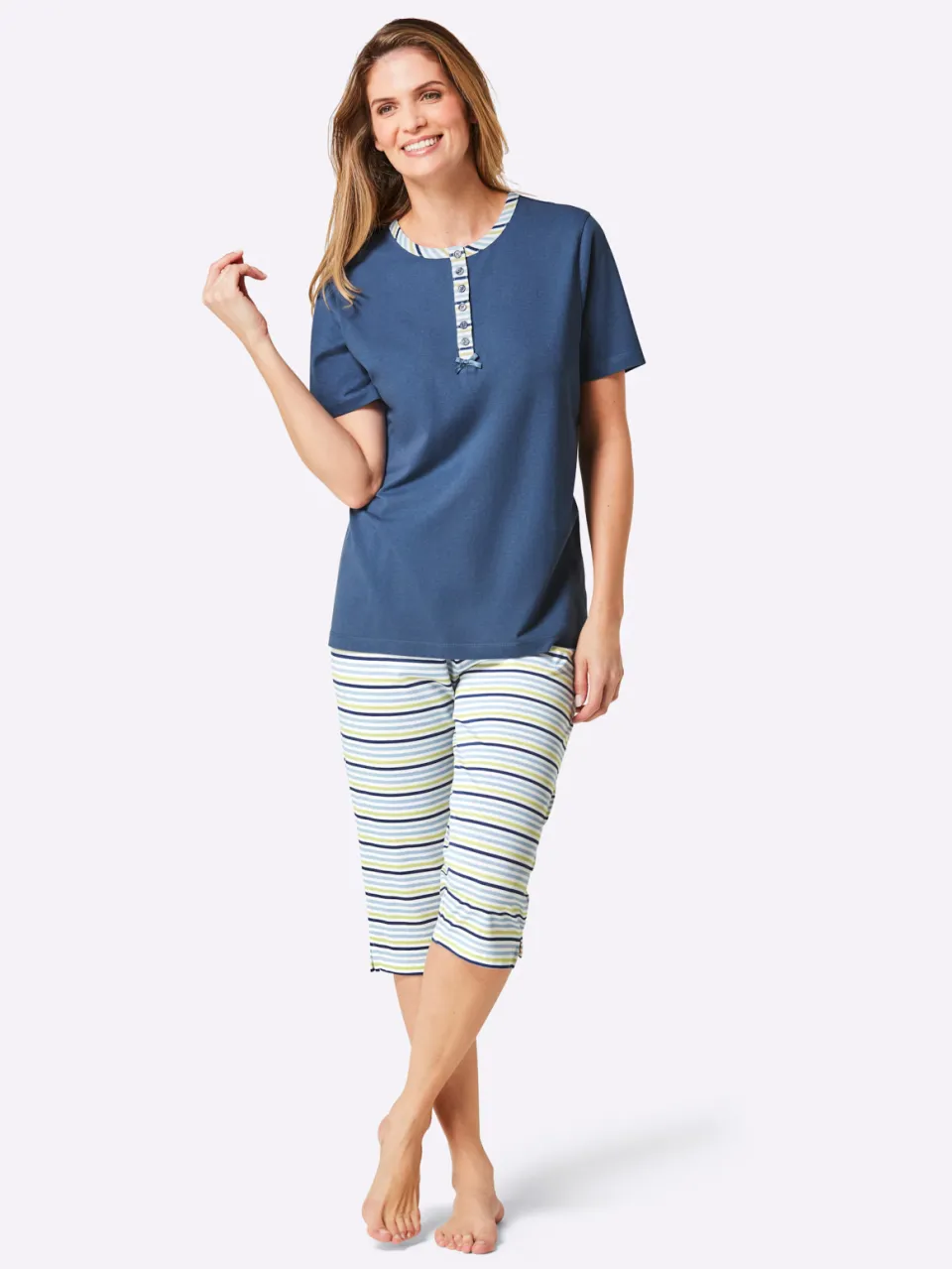 Capri-pyjama's jeansblauw/jeansblauw gestreept