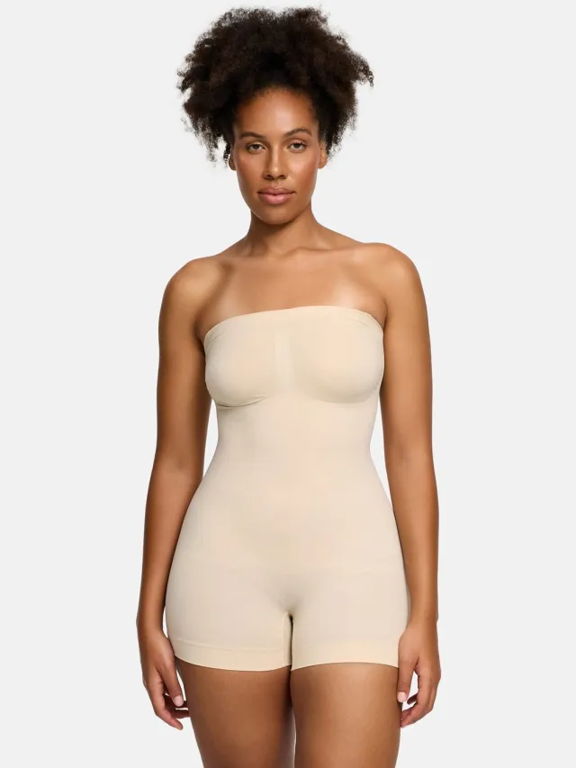 cfab Strapless corrigerende bodysuit met shortje - Zandkleur - XS - Corrigerende Body - Naadlos - corrigerend ondergoed dames