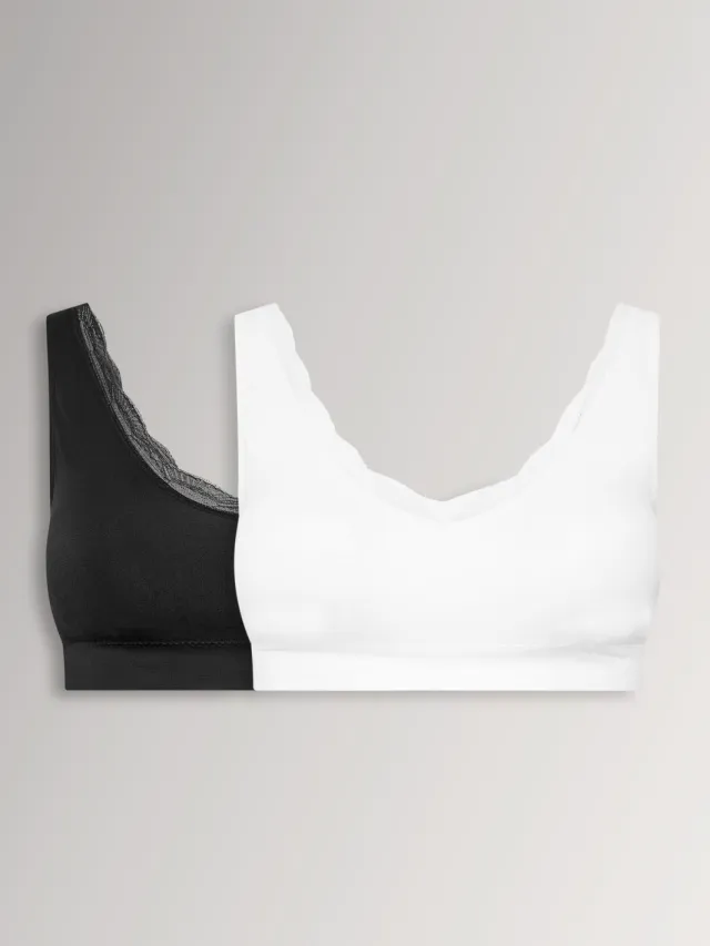 Yours 2 Pack Bralettes Met Kanten Rand In Zwart/Wit-64, foto 2