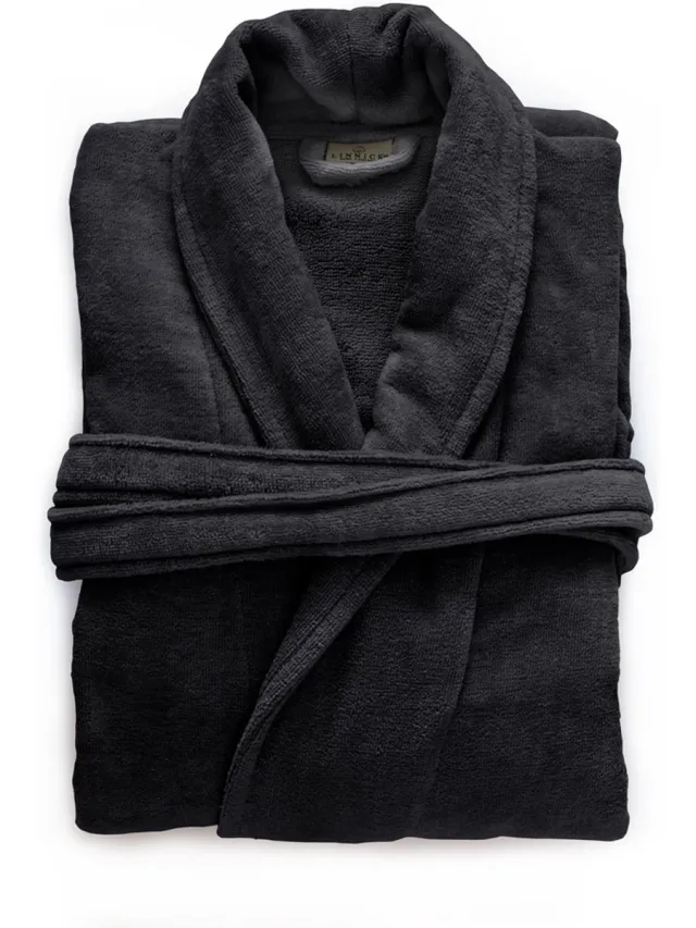 LINNICK Pure Badjas Velours - 100% Katoen - Black - Badjas Dames - Badjas Heren Zwart