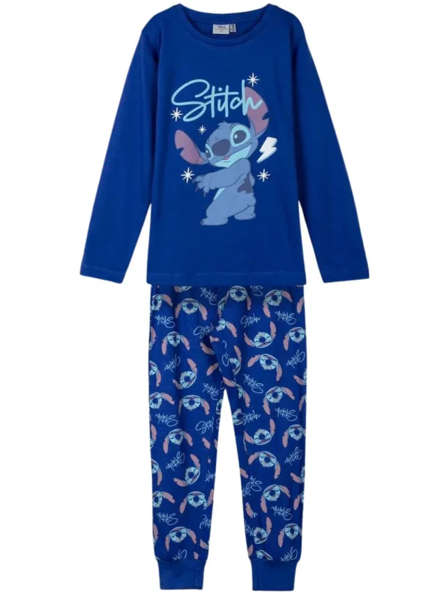 Disney Stitch Pyjama - Donkerblauw - 100% Katoen. Maat 158/164 cm - 13/14 jaar