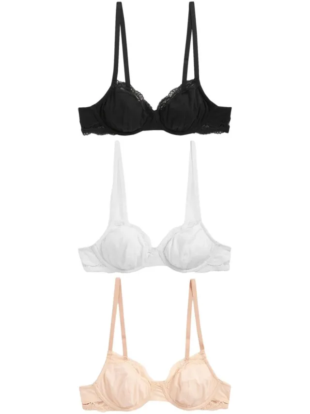 Next Dames - Katoenmix ultiem comfort beha's verpakking van 3 - Zwart Black/ White/Pastel Rose Nude