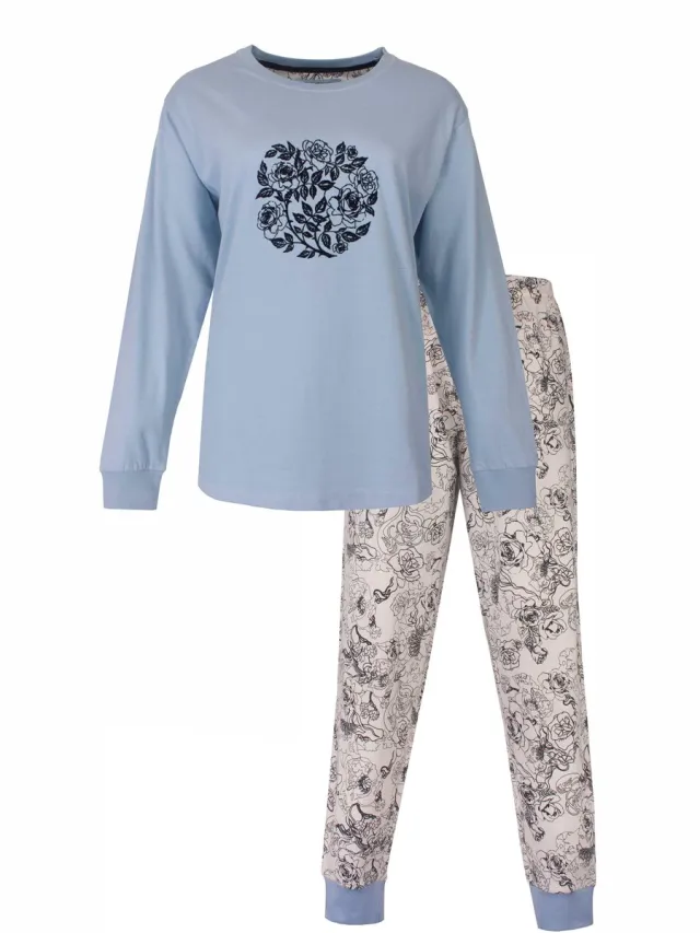 Medaillon Dames Pyjama - Rozen Cirkelprint - Katoen - Grijs