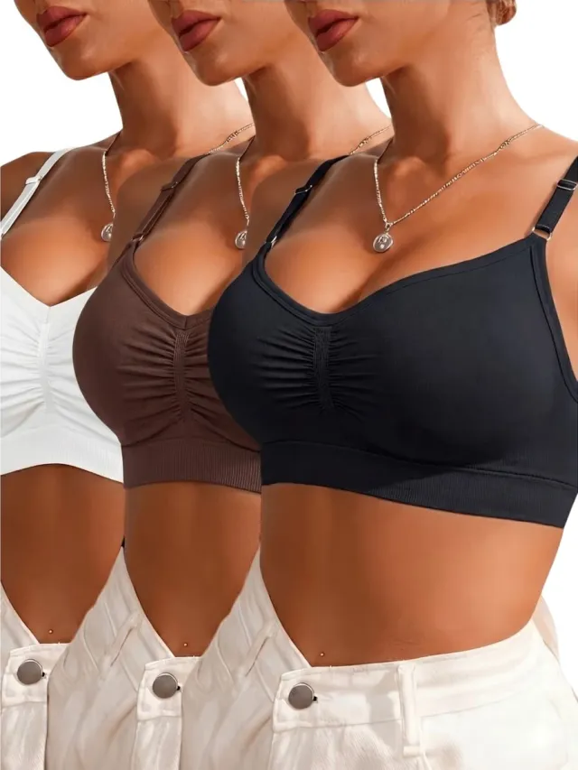 Currero BH Zonder Beugel - Strapless - Zonder Bandjes - Met Voorsluiting - Push-up Bh's - Comfort Beha - Comfortabel - Grote Sluiting - Donkere Koffie + Wit + Zwart