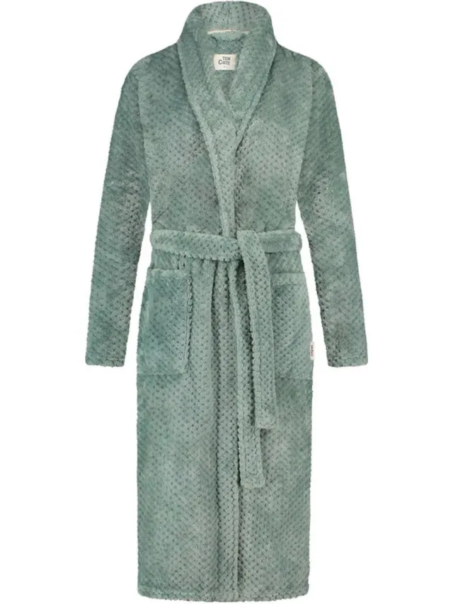 Ten Cate Dames Badjas Fleece - groene badjas stippen