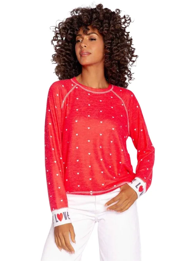 PJ Salvage Dames/Dames Loved Hearts Relaxed Fit Raglan Pullover (Rood)