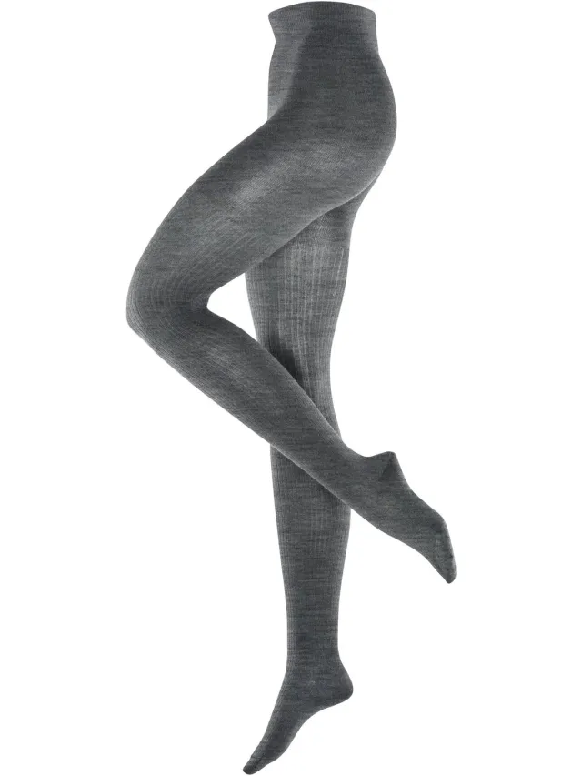 Burlington Rib Couture eenkleurig wol panty dames grijs-46 grijs 3070