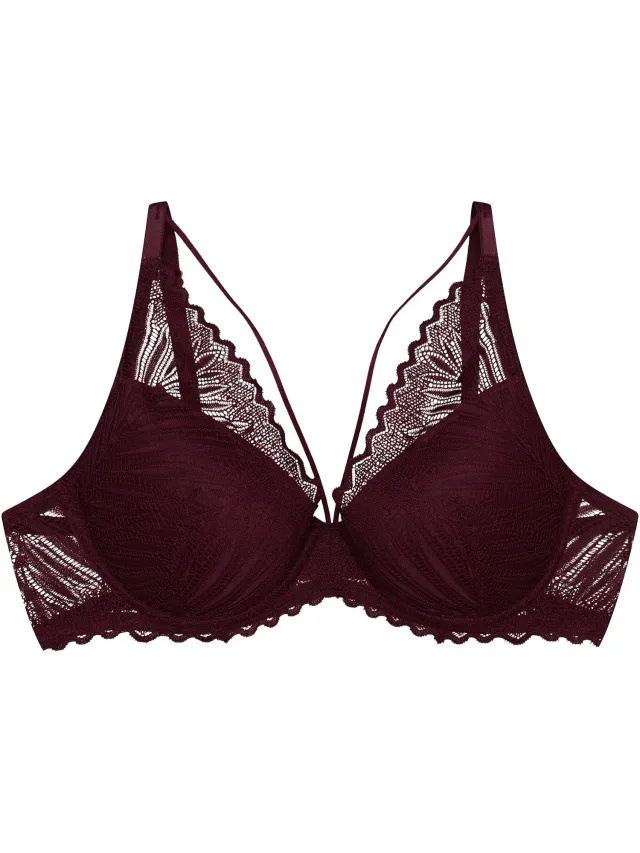 ESOTIQ Onika - Push-upbeha - 65F - Kant - Decoratieve bandjes Pruimpaars