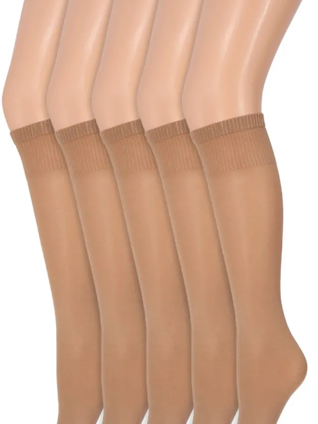Glans pantykousen | Kniekousen | 35 Denier | Merk: Marianne | One Size | Kleur: Wineblush | 5 Paar beige