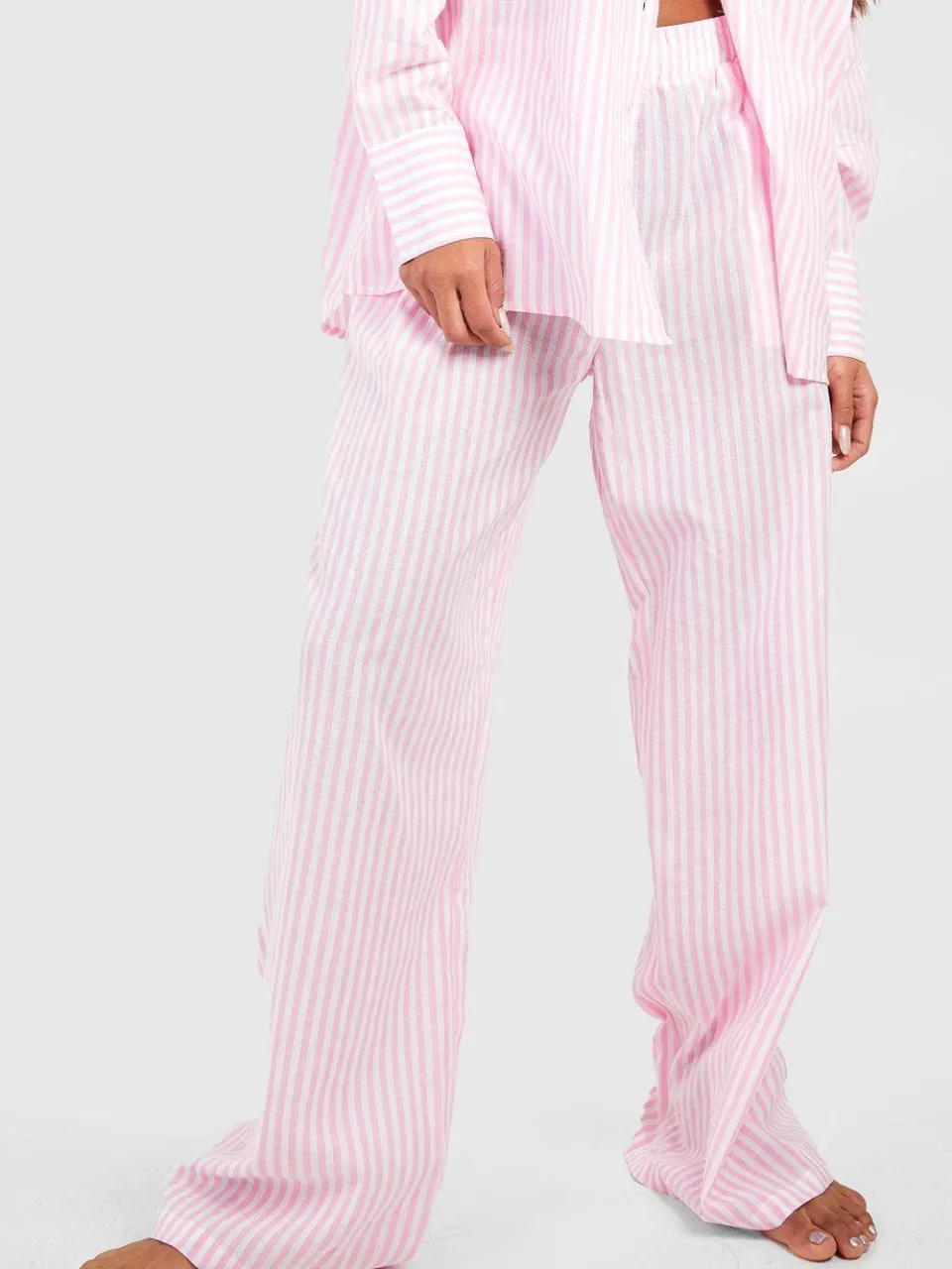 boohoo Dames Katoenen pyjama broek met fijne streepjes roze, foto 4