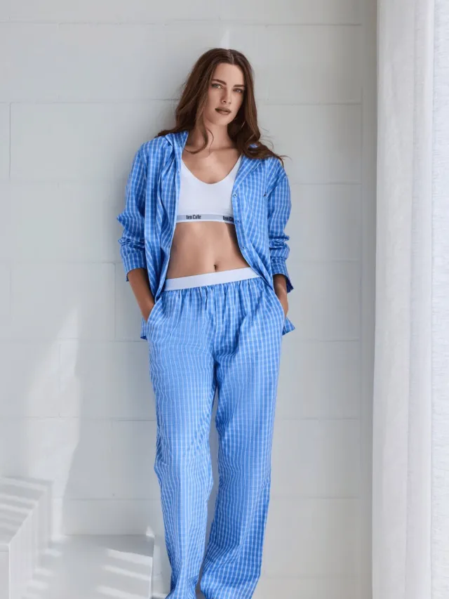 Ten Cate dames pyjama katoen - Blue Check - Lichtblauw geruit /