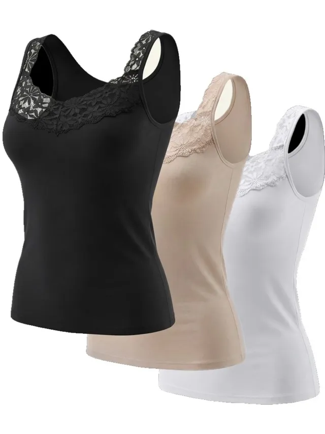 Currero Top Met Kant Dames - Topje - Kleding - Shirt - Blouse - Kort - Volwassen - Zwart + Wit + Lichtbruin