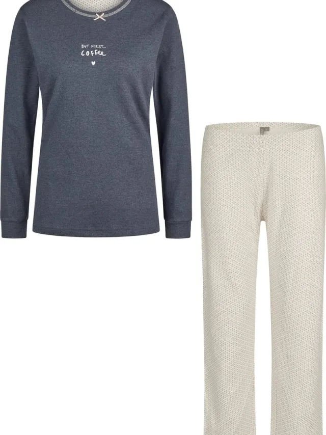 By Louise Dames Winter Pyjama Set Lang Interlock Blauw