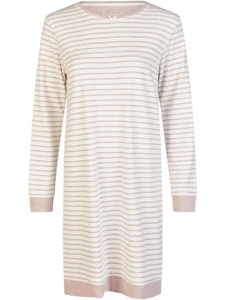 By Louise Dames nachthemd interlock lange mouw wit/roze gestreept Veelkleurig