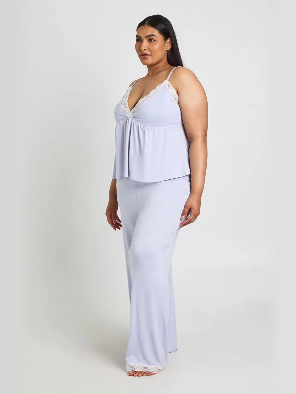 boohoo Dames Plus Babydoll Pyjama Top En Broek Set hemelsblauw, foto 3