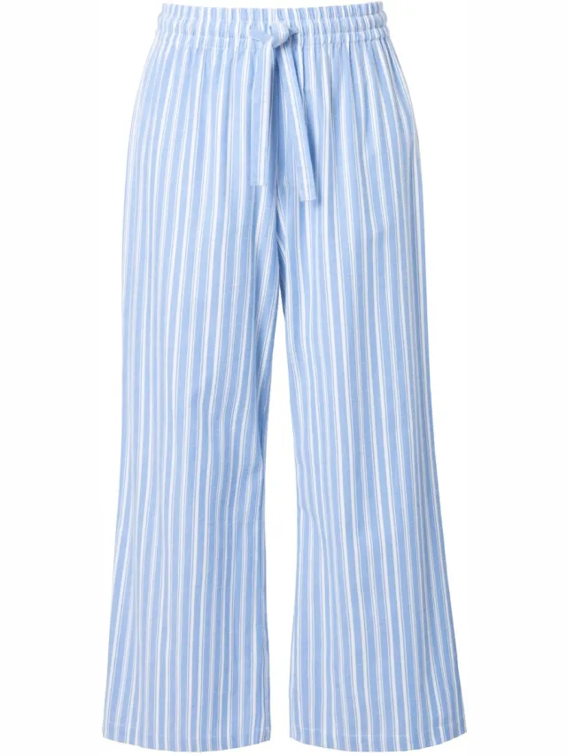 Studio Untold Dames - Pyjamabroek wijde rechte pijpen strepen - Jeansblauw