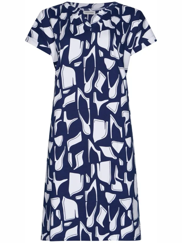 Pastunette Nachthemd - Midnight Mosaic - Organisch Katoen- Blauw/Wit