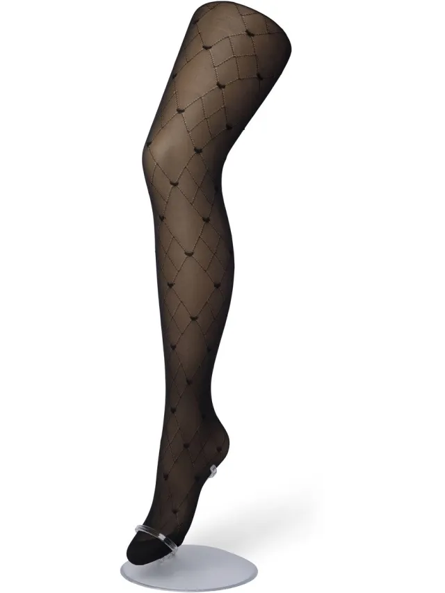 Bonnie Doon Dames Hartjes Panty 30 Denier Zwart - Hartjes en Ruitjes - Chique Panty - Hart Dessin - Brede Boord - Comfort - Geruite Print - Little Hearts Tights - Feestelijk - Black - BP201905.101