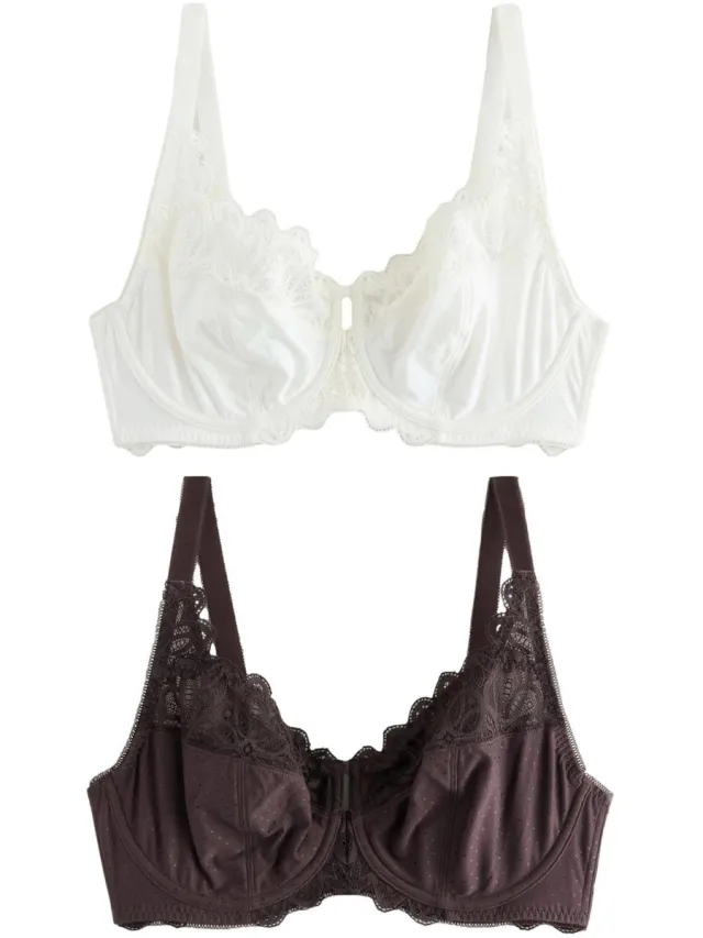 Next Dames - Set van 2 DD+ beha's zonder vulling met volledige cups, van model en kant - Bruin Chocolate Brown/Cream
