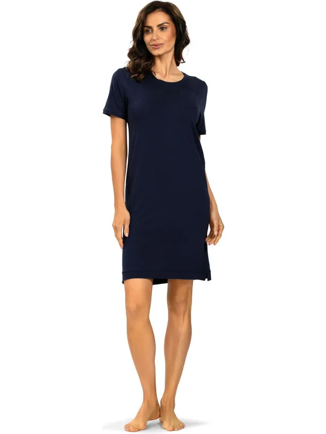 Comtessa Dames Nachthemd 'Original Blue' met korte mouw Blauw