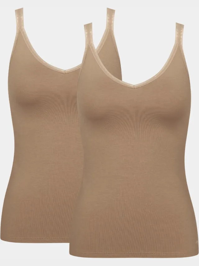 Sloggi Women GO Shirt 01 (2-pack) - dames singlet - bruin - Maat: Beige