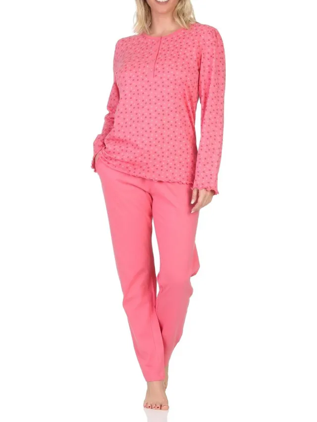 Normann Damen langarm Schlafanzug Pyjama im eleganten Minimal-Print beere