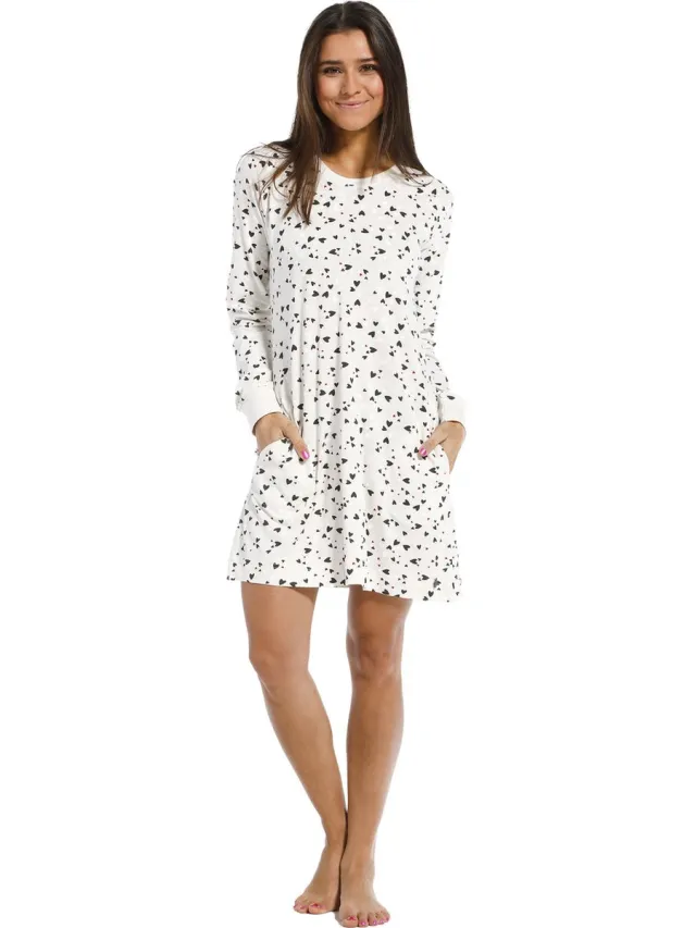 Rebelle All over Hearts Vrouwen Nachthemd - Ivory Multi