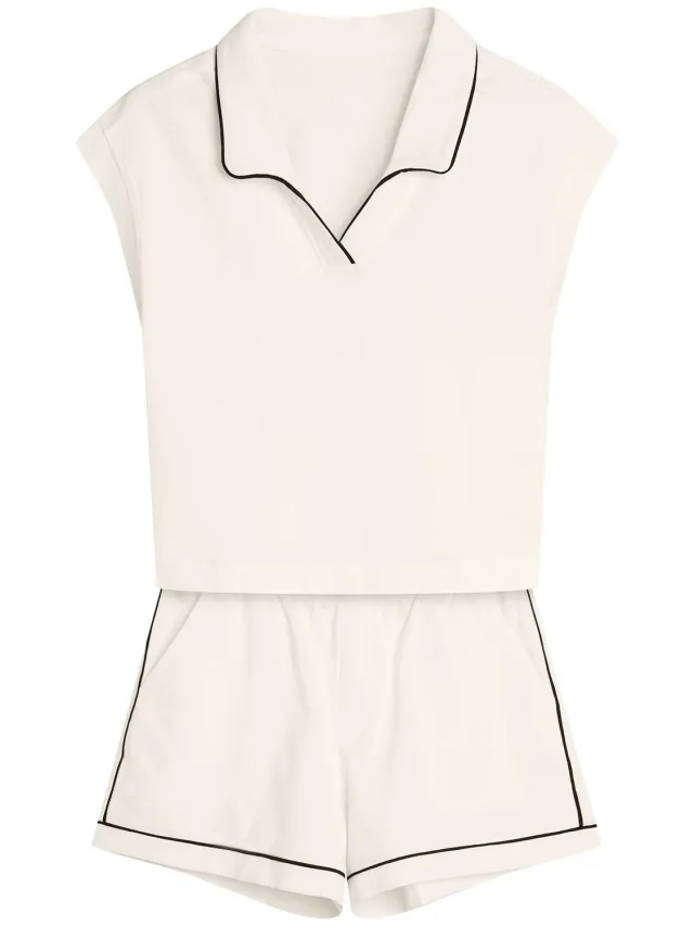 ESOTIQ Remi - Damespyjamaset - Crèmekleurig - Korte mouwen - T-shirt en short
