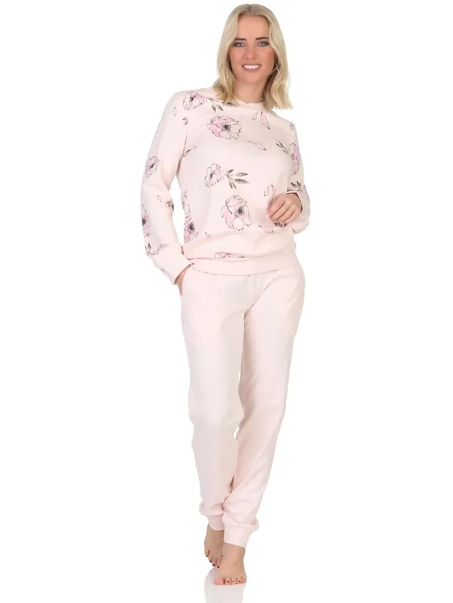 Normann damespyjama met lange interlock met manchetten in elegante look - ook in oversize rosa