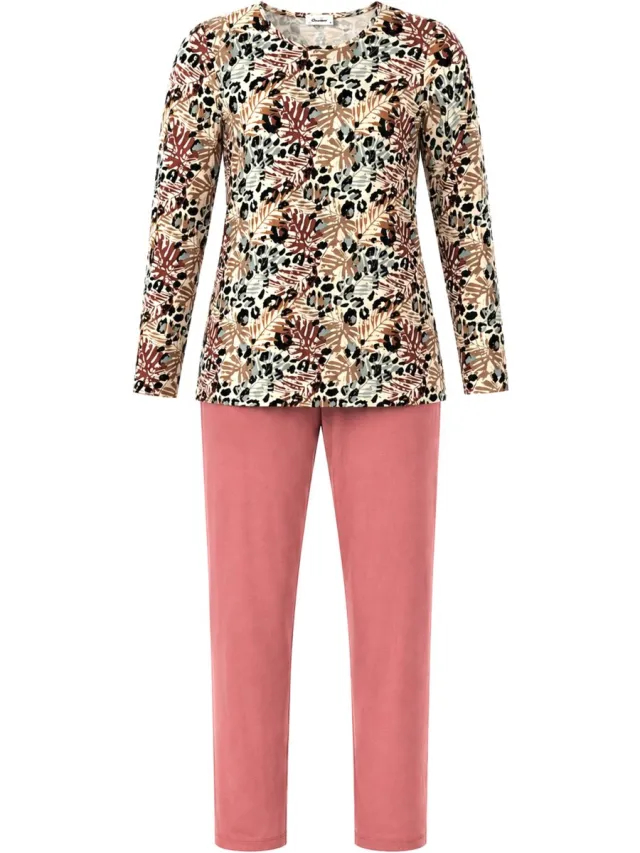 Gionettic Dames Pyjama Lange Mouwen en Lange Broek – Viscose – print – Zacht, Comfortabel en Ademend – Roze