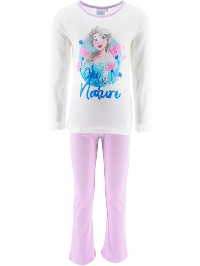 Disney Frozen Pyjama - Katoen - One with Nature - Off white/Lila