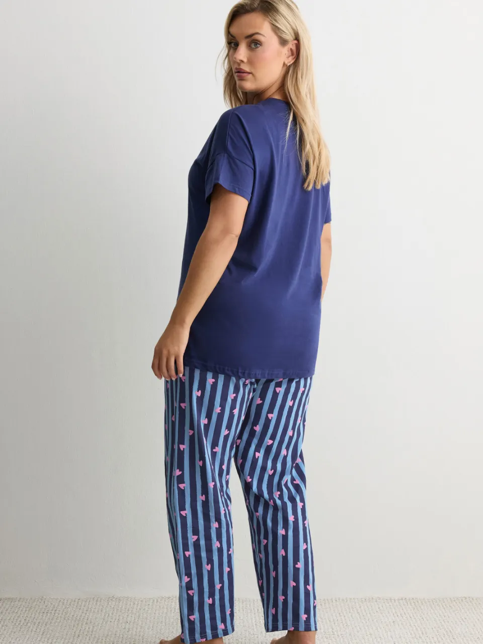 Yours Marineblauwe Pasta Club Wijde Gestreepte Pyjama Set-44, foto 3