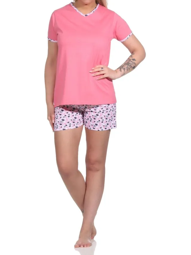 Normann Zomerse damespyjama met korte mouwen en bloemenprint - 123 205 10 152 pink