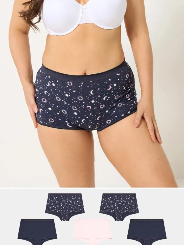 Yours 5Pack Marineblauwe Shorts Met Hemelse Print-48 Brown