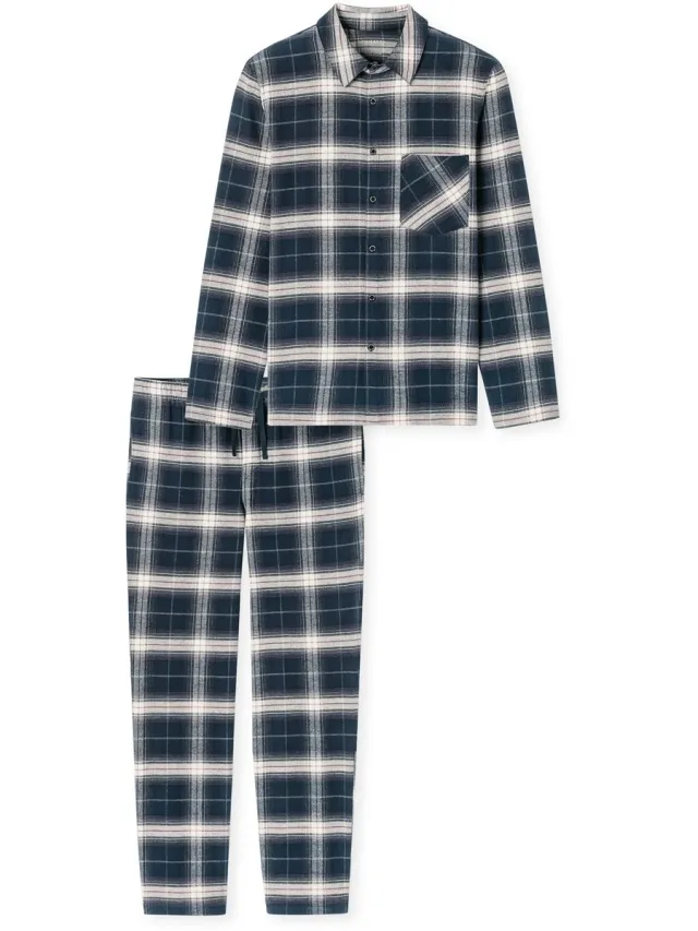Schiesser Heren Flanellen Pyjama - Flanel - selected! Premium Warming - 48 - Blauw