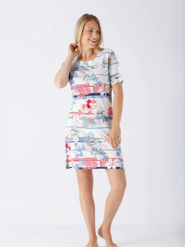 Hajo nachthemd blauw en bloemen - Blauw - Maat - 40/42