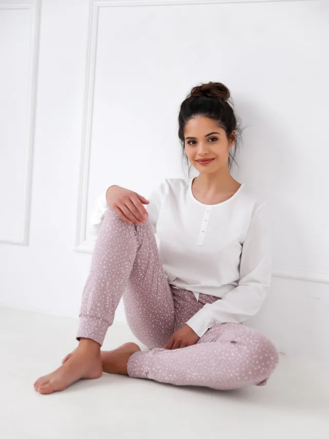 S& Sensis Sensis Katoenen Winter Pyjama Dames Volwassenen Lange Mouw Lange Broek Ellen Wit