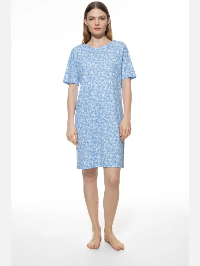 Mey Nachthemd Serie Flower Meadow Blue Silk blauw