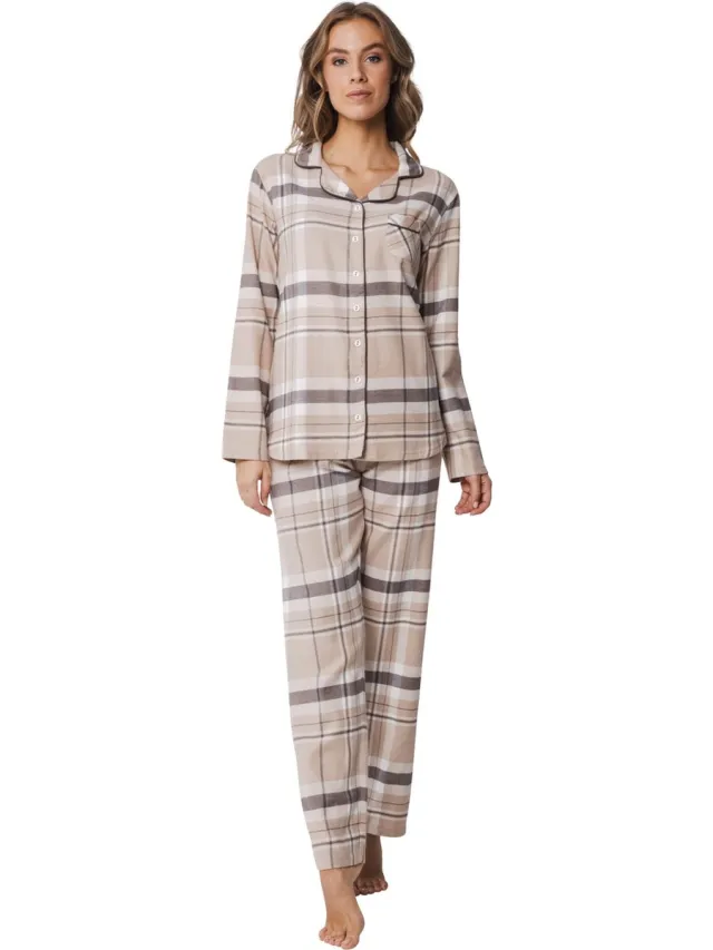 Pastunette dames pyjama Flanel - Light Beige - 46