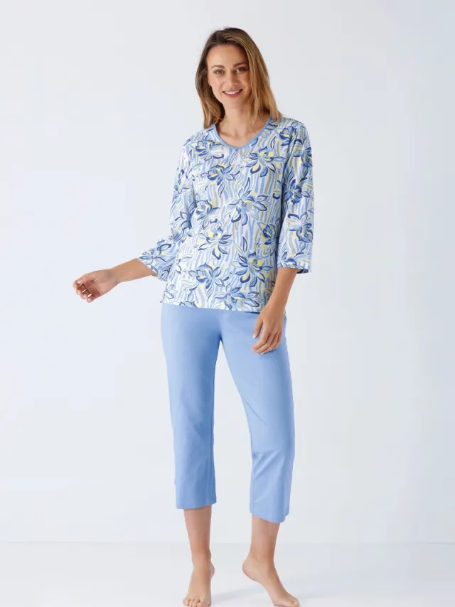 Hajo bloemen pyjama voor dames - Blauw - Maat - 52/54
