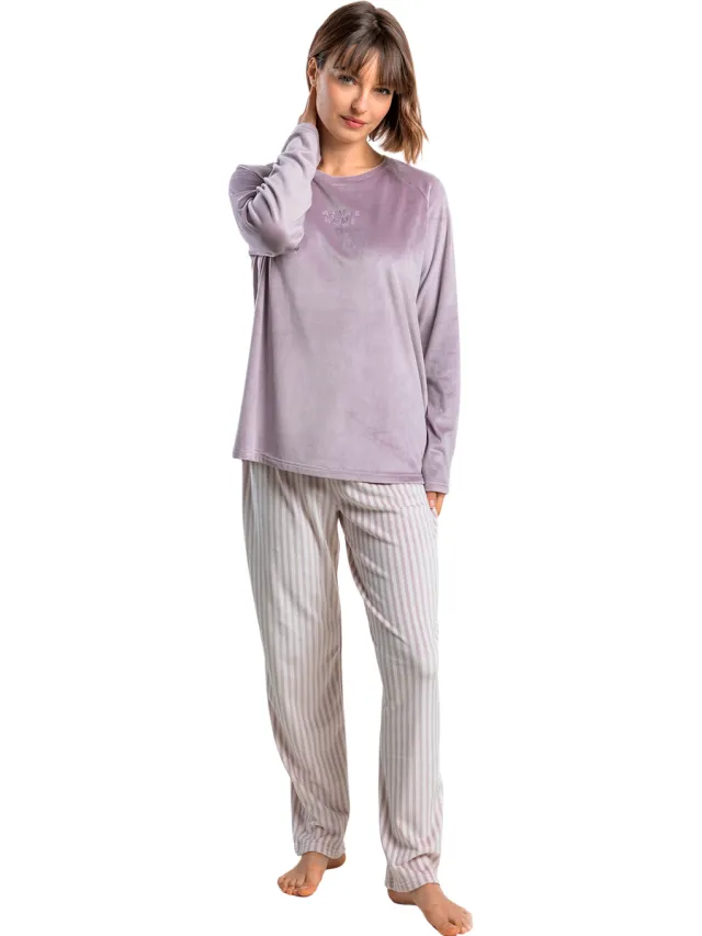 Admas Stripes fluwelen pyjamaset violet