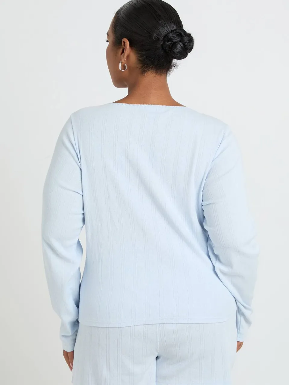 boohoo Dames Plus Pointelle Pyjama Top Met Ronde Hals En Lange Mouwen babyblauw, foto 3