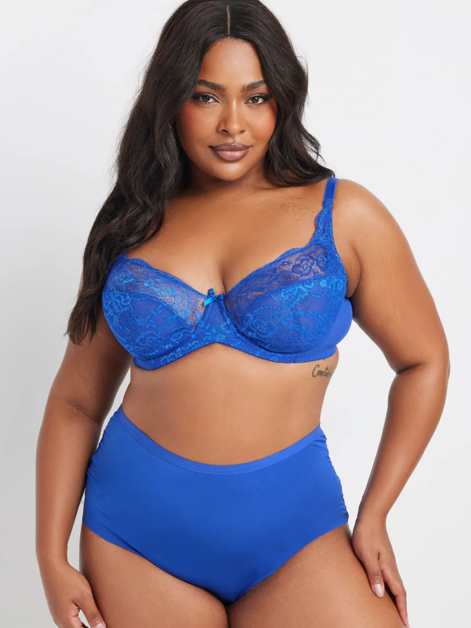 Yours Kobaltblauwe Stretch Kant Balconette Bh Zonder Vulling En Beugels Blue